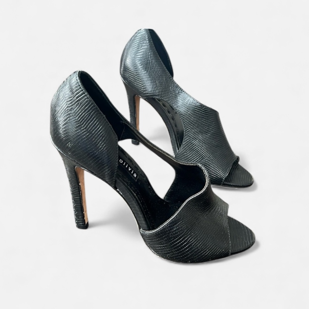 Alice + Olivia by Stacey Bendet whipstitch D’Orsay black leather heel size 7.5